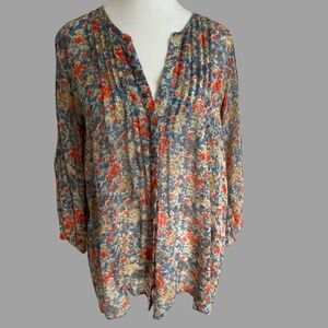 Joie Relaxed Fit V-Neck Casual Floral Sheer Button Up Blouse/Tunic- Sz-S